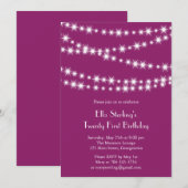 Twinkle Lights 21st Birthday Invitation (magenta) Kaart (Voorkant / Achterkant)