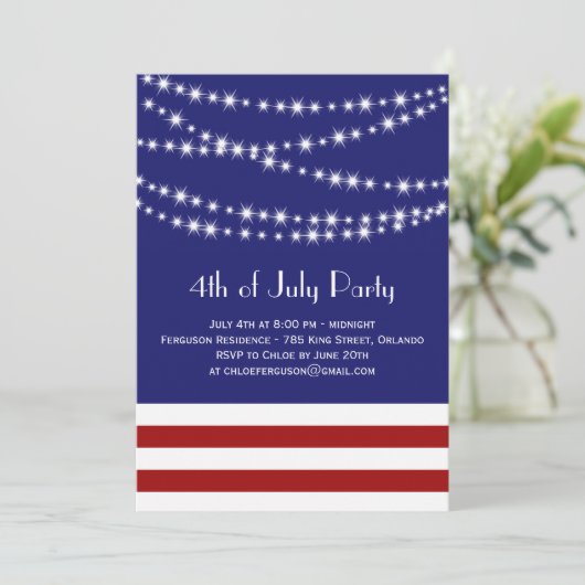 Twinkle Lights 4th of Juli Party Invitation Kaart (Staand voorkant)