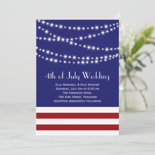 Twinkle Lights 4th van juli bruiloft uitnodiging (Staand voorkant)