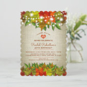 Twinkle Lights Autumn Burlap Birthday Party Kaart (Staand voorkant)