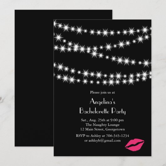 Twinkle Lights Bachelorette Party (zwart) Kaart (Voorkant / Achterkant)