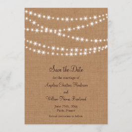 Twinkle Lights Bewaar de datum op Burlap Save The Date