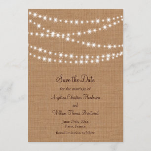 Twinkle Lights Bewaar de datum op Burlap Save The Date
