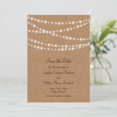 Twinkle Lights Bewaar de datum op Burlap Save The Date (Staand voorkant)