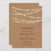 Twinkle Lights Bewaar de datum op Burlap Save The Date (Voorkant / Achterkant)