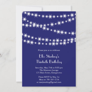 Twinkle Lights Birthday Invitation (indigo) Kaart