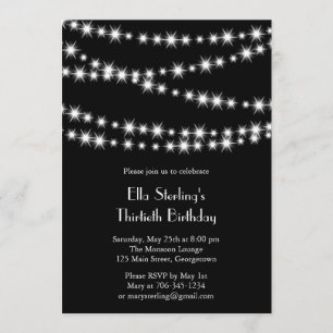 Twinkle Lights Birthday Invitation (zwart) Kaart