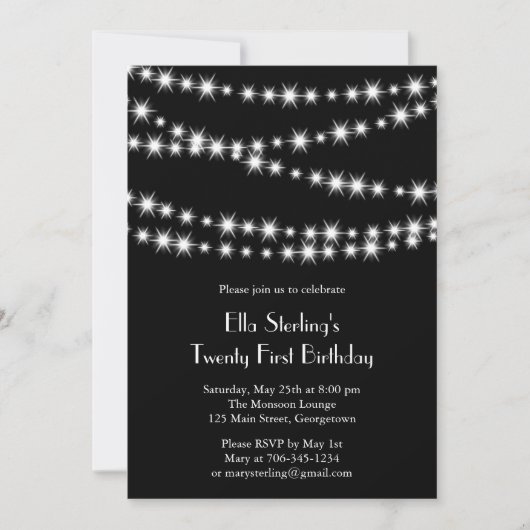 Twinkle Lights Birthday Invitation (zwart) Kaart (Voorkant)