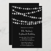 Twinkle Lights Birthday Invitation (zwart) Kaart (Voorkant / Achterkant)