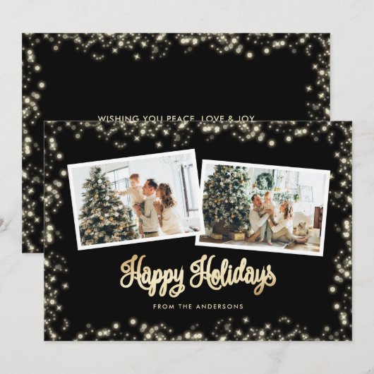 Twinkle Lights Black 2 Foto Feestdagenkaart (Voorkant / Achterkant)