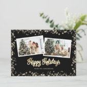 Twinkle Lights Black 2 Foto Feestdagenkaart (Staand voorkant)