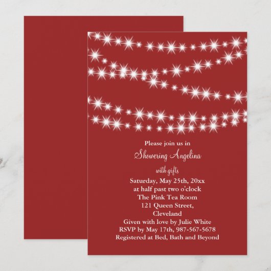 Twinkle Lights Bridal Shower Invitation (rood) Kaart (Voorkant / Achterkant)