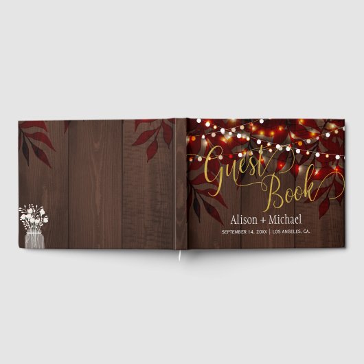 Twinkle lights bruiloft gouden script gastenboek (Volledig)