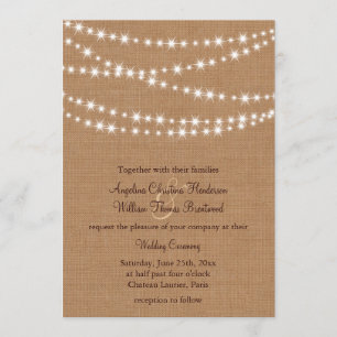 Twinkle Lights Bruiloft Uitnodiging op Burlap