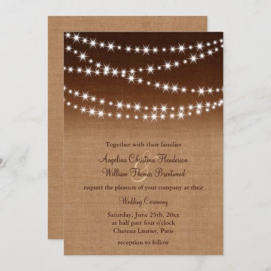 Twinkle Lights bruiloft uitnodiging op schaduwrijk (Voorkant / Achterkant)