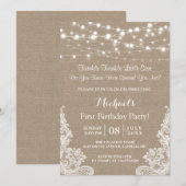 Twinkle Lights Burlap Lace First Birthday Party Kaart (Voorkant / Achterkant)