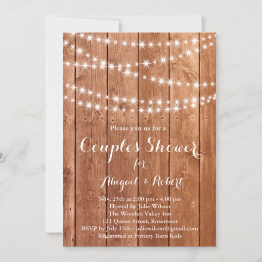 Twinkle Lights Couple's Shower Invitation - eikel Kaart (Voorkant)