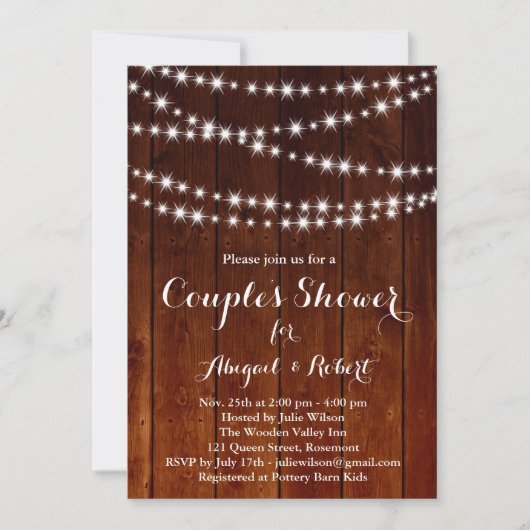 Twinkle Lights Couple's Shower Invitation - hout Kaart (Voorkant)