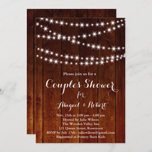 Twinkle Lights Couple's Shower Invitation - hout Kaart (Voorkant / Achterkant)