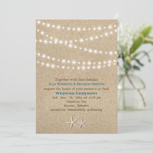 Twinkle Lights Destination Wedding Invitation Kaart (Staand voorkant)