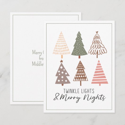 Twinkle Lights en Merry Nights kerstboom Notitiekaartje (Voorkant / Achterkant)