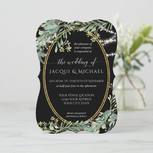 Twinkle Lights Eucalyptus Green Wood Waterverf Kaart (Staand voorkant)