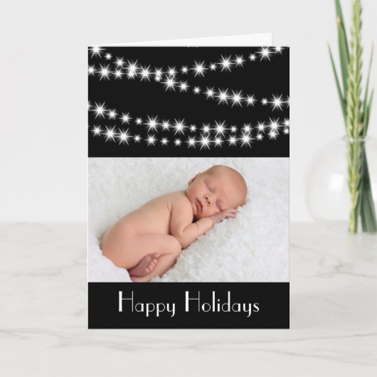 Twinkle Lights Foto Holiday Kaart zwart (Voorkant)