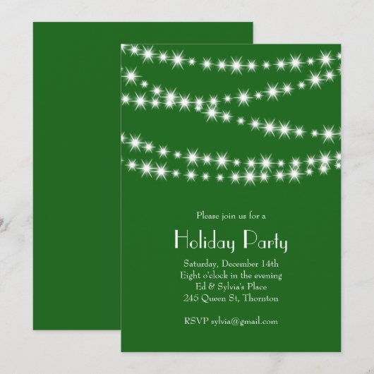 Twinkle Lights Green Holiday Party Kaart (Voorkant / Achterkant)