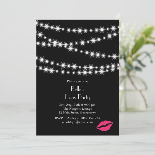 Twinkle Lights Hens Party (zwart) Kaart (Staand voorkant)
