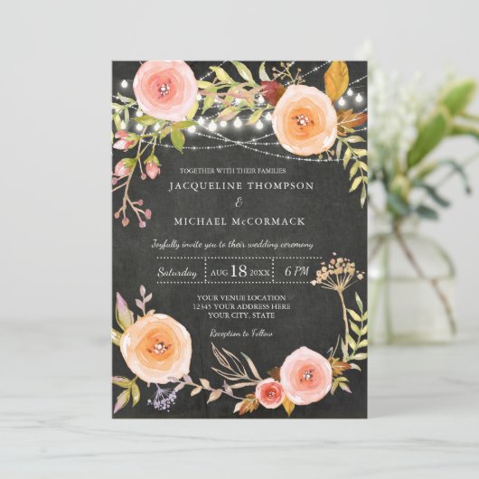 Twinkle Lights Krijtbord Vrijgezellenfeest Bloemen Kaart (Staand voorkant)