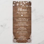Twinkle Lights Lace Rustic Country Wood Weddenscha Menu (Voorkant)