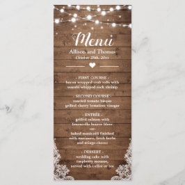 Twinkle Lights Lace Rustic Country Wood Weddenscha Menu