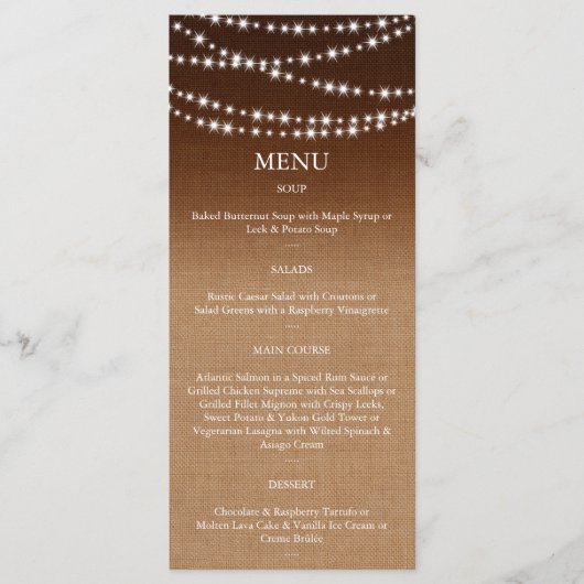 Twinkle Lights Menu op Shaded Burlap (Voorkant)