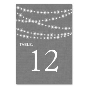 Twinkle Lights op Grey Burlap Tafelnummer