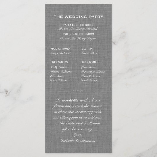 Twinkle Lights op Grey Burlap Wedding Program Programmakaart (Achterkant)