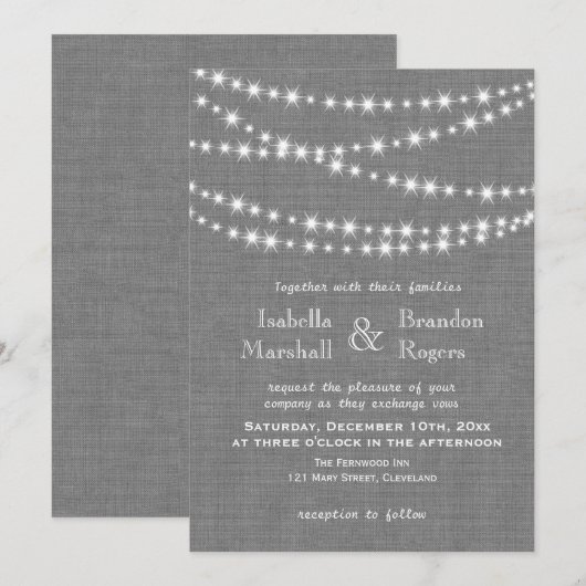 Twinkle Lights over het uitnodigen van het grijze  Kaart (Voorkant / Achterkant)