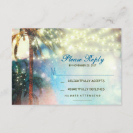 twinkle lights palmen strand bruiloft RSVP kaart