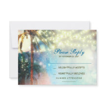 twinkle lights palmen strand bruiloft RSVP kaart
