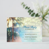 twinkle lights palmen strand bruiloft RSVP kaart (Staand voorkant)