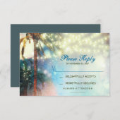 twinkle lights palmen strand bruiloft RSVP kaart (Voorkant / Achterkant)