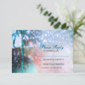 twinkle lights palmen strand bruiloft RSVP kaart (Staand voorkant)