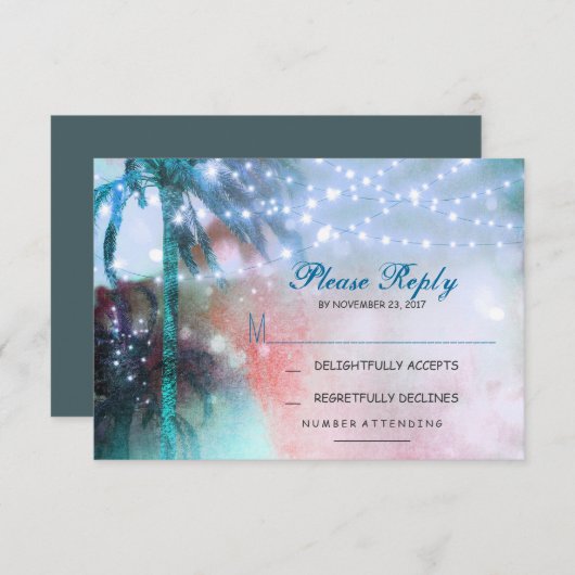 twinkle lights palmen strand bruiloft RSVP kaart (Voorkant / Achterkant)