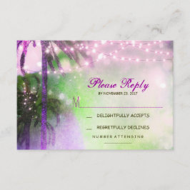 twinkle lights palmen strand bruiloft RSVP kaart