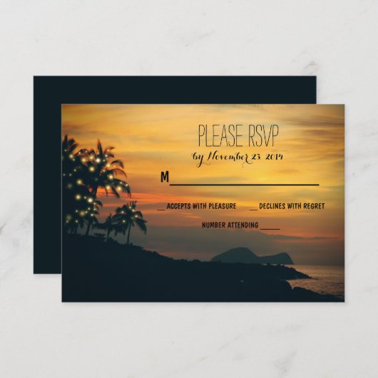 twinkle lights palmen strand bruiloft RSVP kaarten (Voorkant / Achterkant)