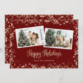 Twinkle Lights Red 2 Foto Feestdagenkaart (Voorkant / Achterkant)