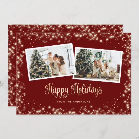 Twinkle Lights Red 2 Foto Feestdagenkaart (Voorkant / Achterkant)