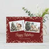 Twinkle Lights Red 2 Foto Feestdagenkaart (Staand voorkant)