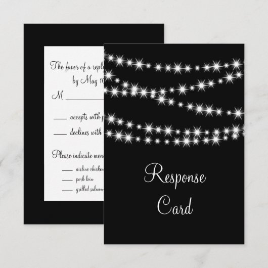 Twinkle Lights RSVP met menu (zwart) (Voorkant / Achterkant)