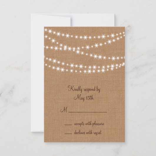 Twinkle Lights RSVP op Burlap Kaartje (Voorkant)
