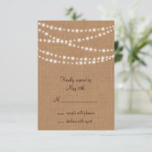 Twinkle Lights RSVP op Burlap Kaartje (Staand voorkant)